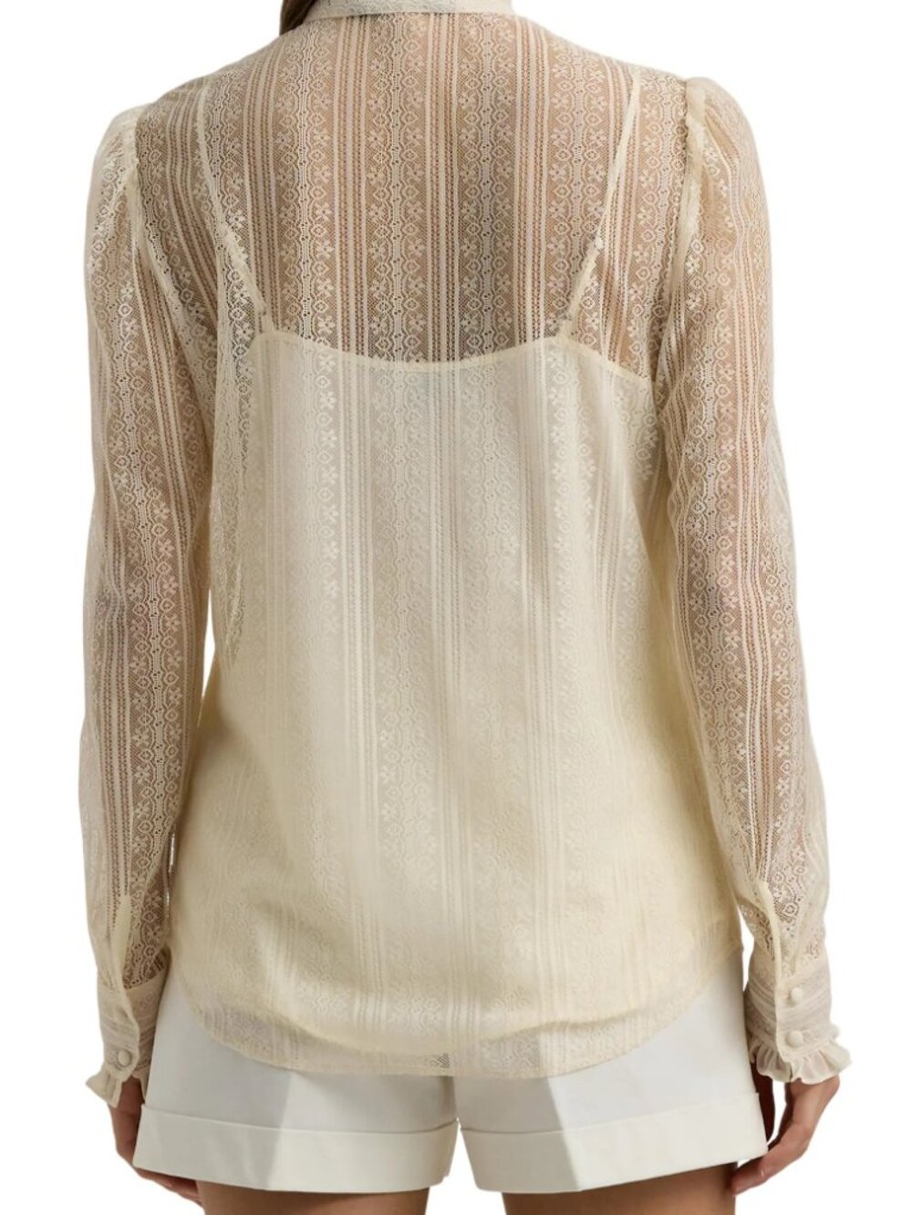 NWT Lauren Ralph Lauren Ruffle Trim Lace Shirt w Camisole, Winter Cream, US 8 - Picture 7 of 15